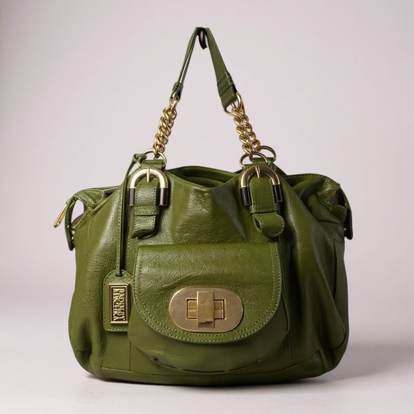 Badgley Mischka Handbags - Badgley Mischka Platinum Connie XL hobo bag green and gold turn lock #030
